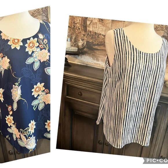 Reversible Floral and Striped Women's Tops size Lg - Picture 1 of 8